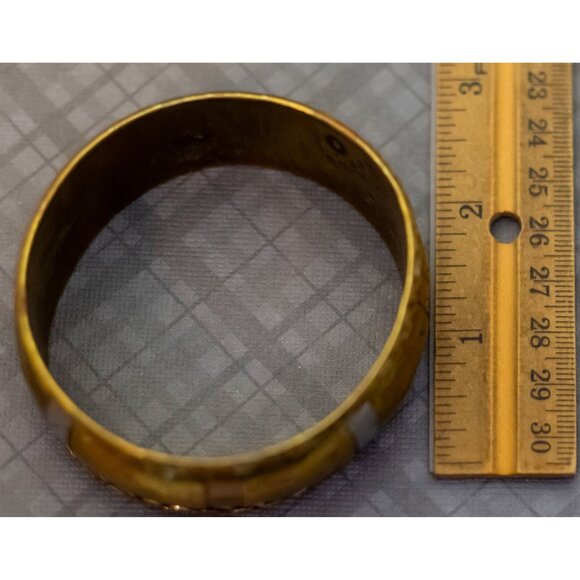 8 inch, Vintage Geometric Pattern Gold Tone Medieval Bangle - GX9 - Picture 3 of 3